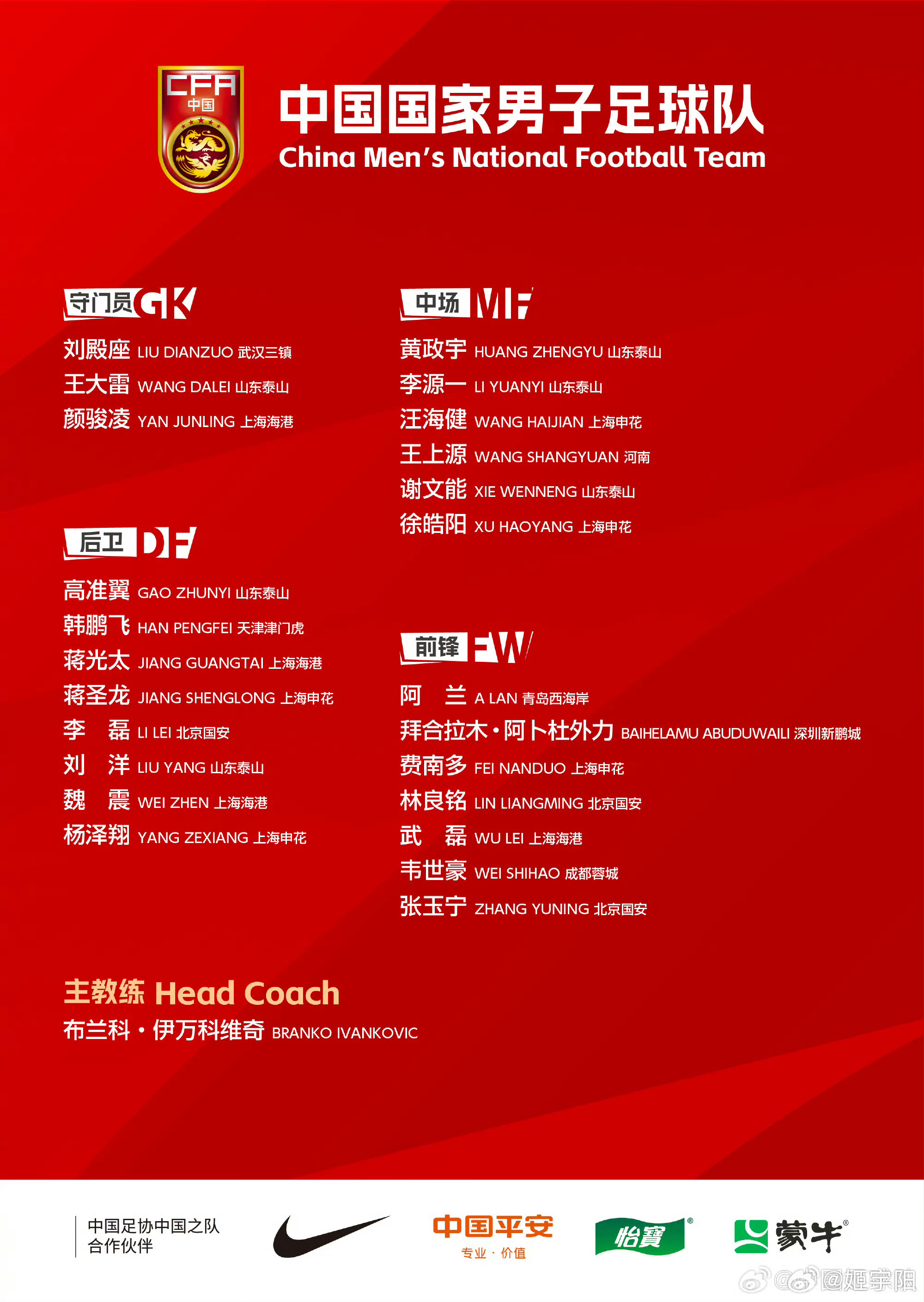 最新國家隊(duì)名單公布，全新面貌展現(xiàn)國家榮耀